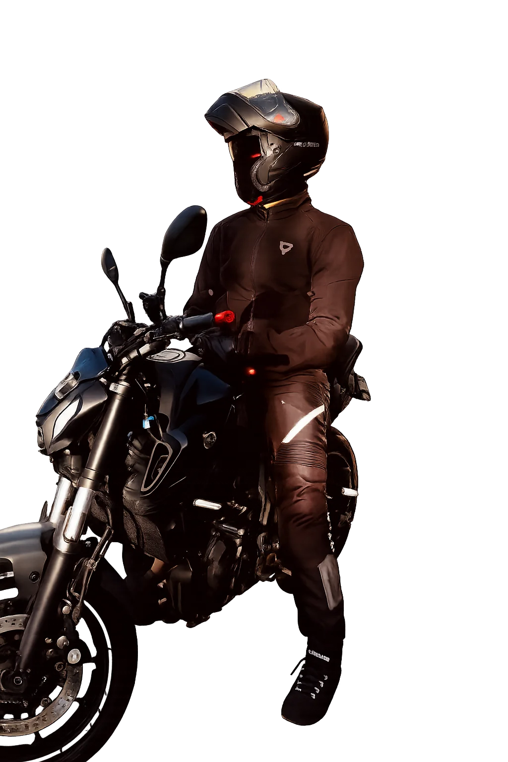 Motorcycle rider in full protective gear sitting on a Yamaha MT-07 for the byMr.Johnson blog archive hero image.