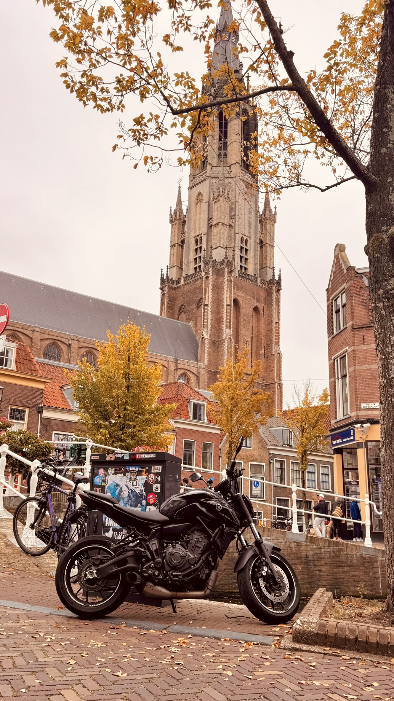 wet leaves, block tiles and uneven surface hazards for motorcycle riders