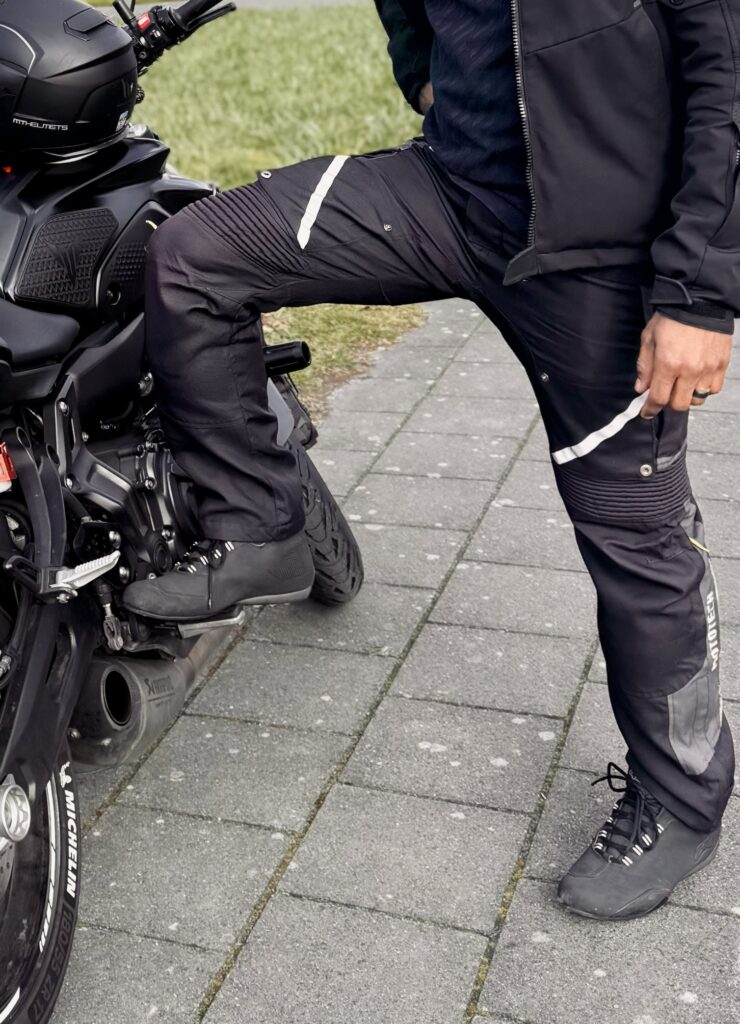 Rider wearing MotoTech motorcycle riding pants for daily riding