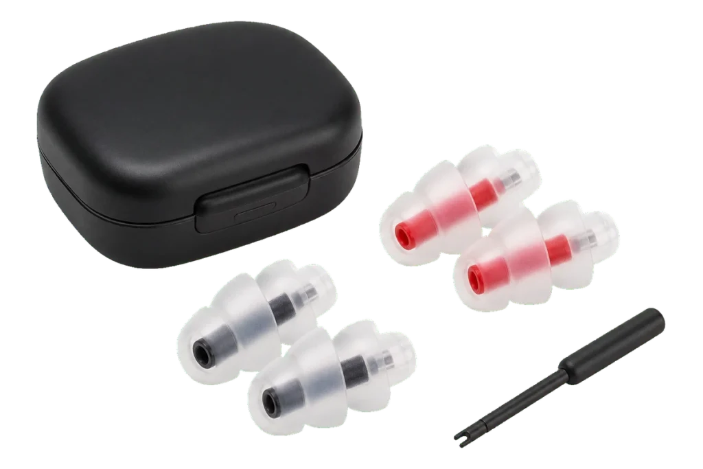Alpine MotoSafe Duo earplugs with travel case and insertion tool