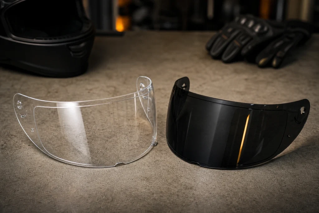 Clear and tinted motorcycle visors compared for night riding