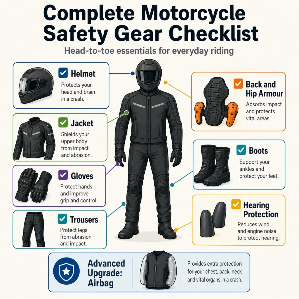 Complete motorcycle safety gear checklist
