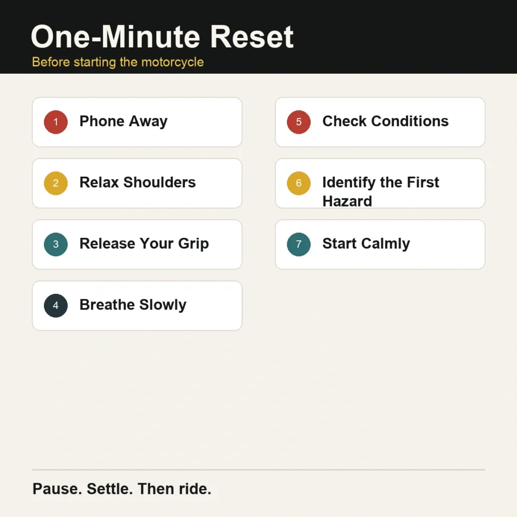 One-minute mental reset checklist before riding a motorcycle
