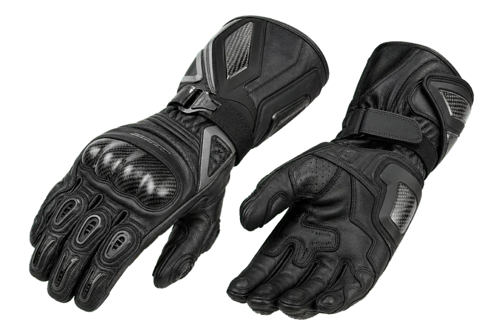 RST Pro Series GP D3O black motorcycle gloves with gauntlet cuffs