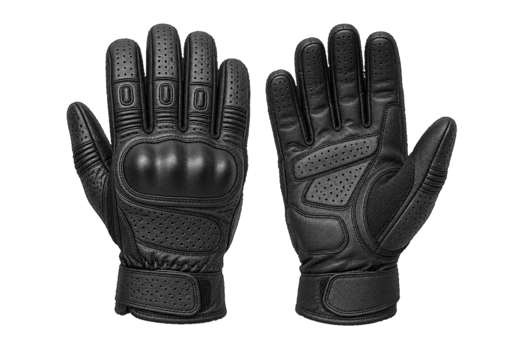 Black Highway 1 Sports II leather motorcycle gloves with perforated fingers and covered knuckle protection