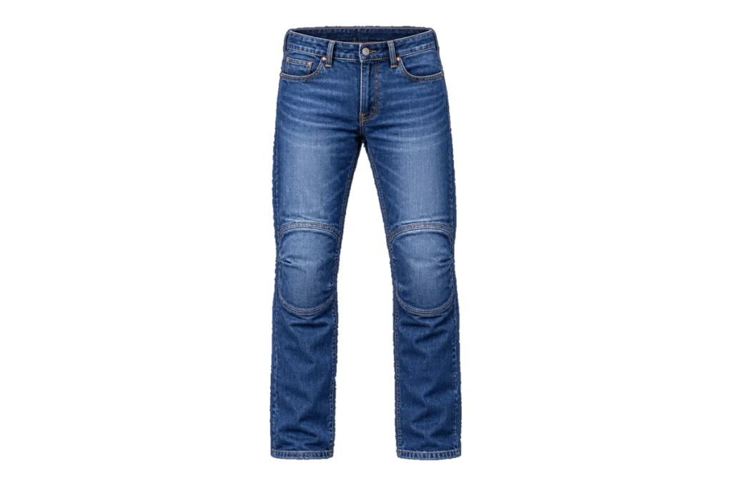 Blue Vanucci VUT-3 motorcycle riding jeans with five-pocket denim styling and reinforced knee protector areas