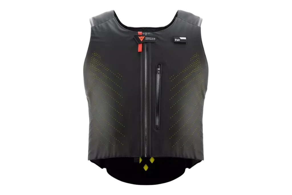 Dainese Smart Air black electronic motorcycle airbag vest with front zipper and small status tag