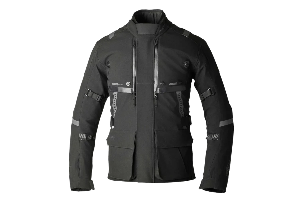 RST Pro Series Vulcan black textile touring motorcycle jacket with large pockets and ventilation zips