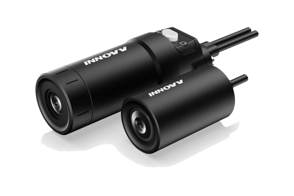 INNOVV K6 plug-and-play motorcycle dash cam with two compact cylindrical cameras and integrated cables
