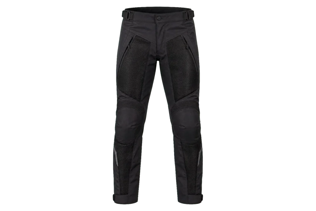 REVIT Airwave 4 black ventilated motorcycle pants with large mesh panels and adjustable waist straps