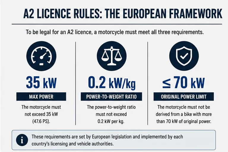 European A2 motorcycle power and power-to-weight rules