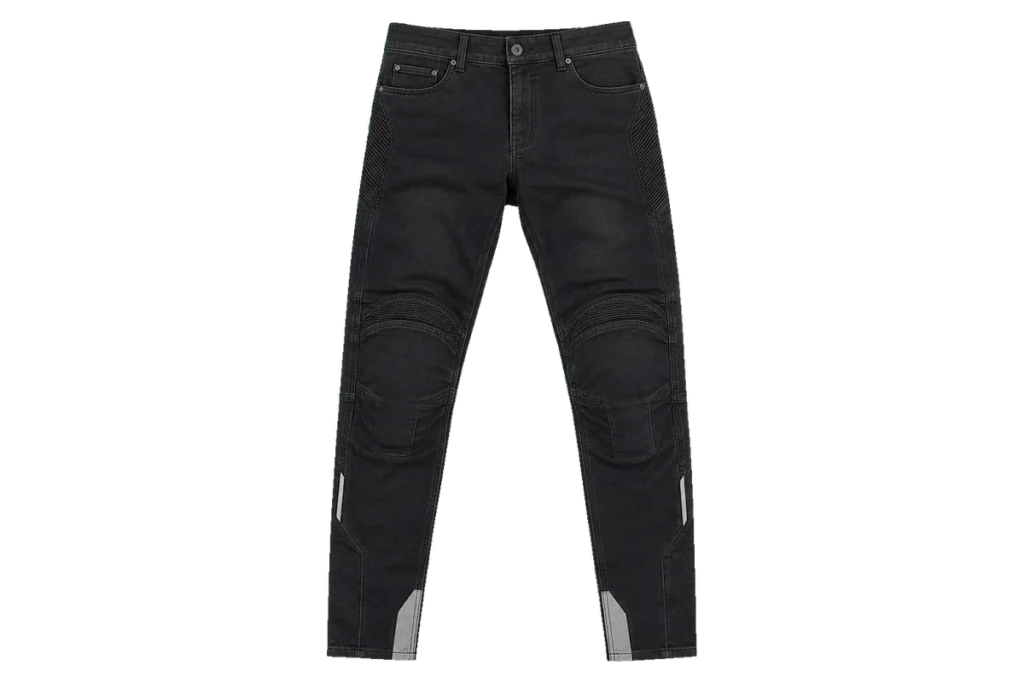 Pando Moto Karl Devil AAA+ black protective motorcycle jeans with ribbed stretch panels and knee armor pockets