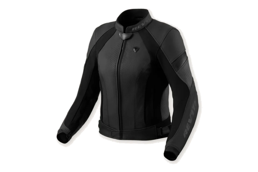 REV'IT! Xena 4 Ladies black leather sport motorcycle jacket with women-specific fit