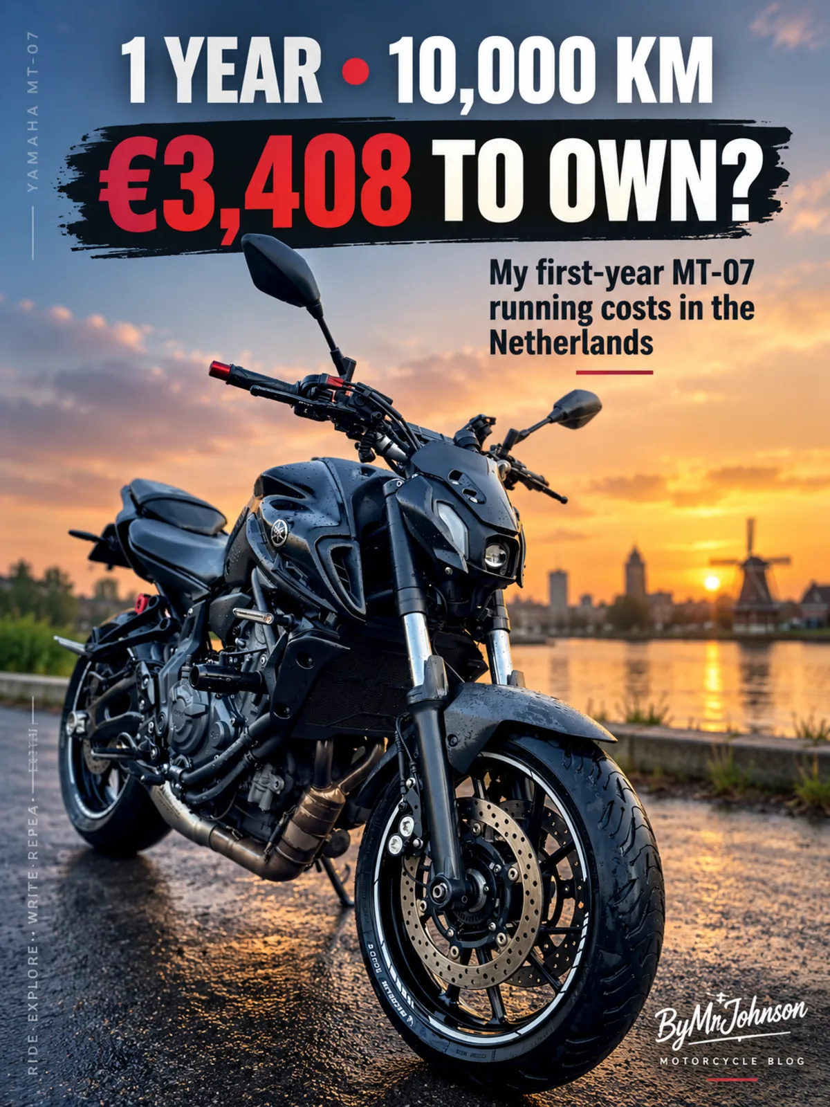 2021 Yamaha MT-07 TITAN with first-year ownership cost summary after around 10,000 km in the Netherlands.